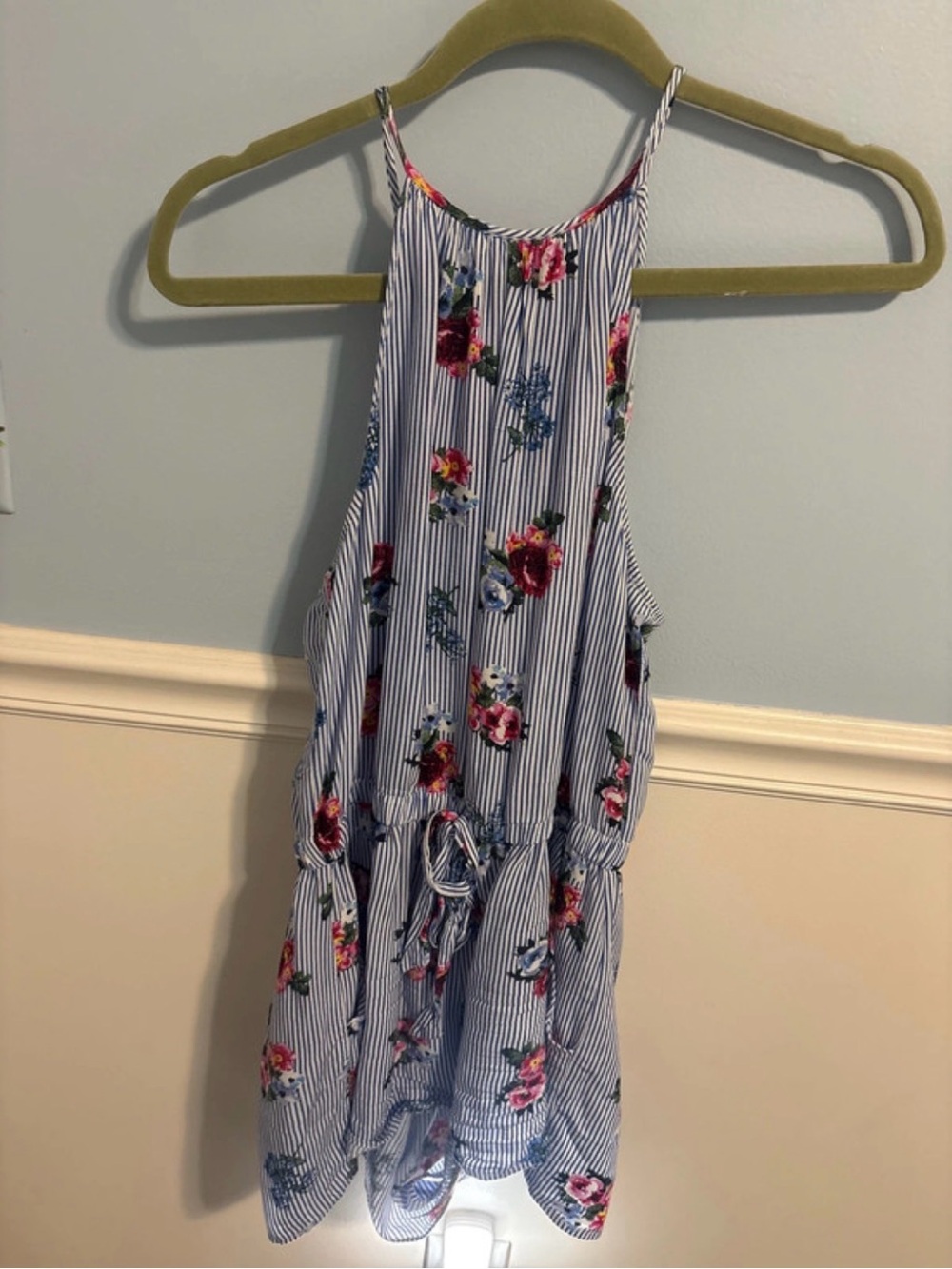 Blue Striped Floral Romper